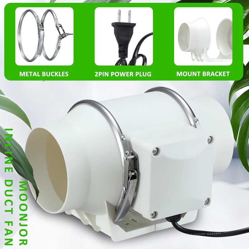 Moonjor مروحة قنوات هواء 3 بوصة، مروحة تهوية داخلية، مروحة سحب قنوات 110 CFM للحمام، المطبخ، خيمة الزراعة، الزراعة المائية، طابعة ثلاثية الأبعاد - Image 3